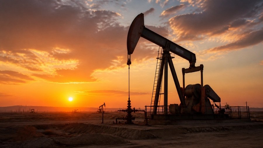 Bombas petroleras al atardecer